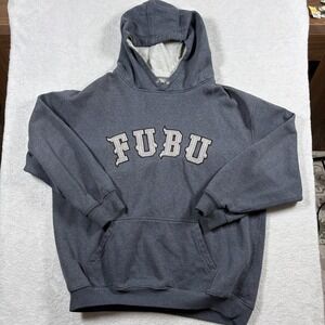 VTG‎ FUBU The Collection Hoodie Mens XL Gray Embroidered Logo Streetwear Hip Hop